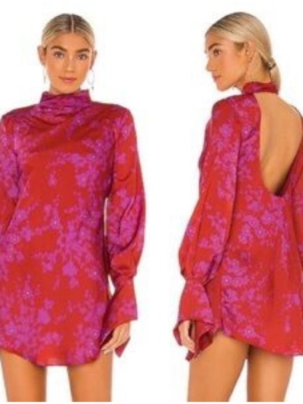 Free People NWT Mock Neck Bishop/Bell Sleeve Floral Mini Dress Size Large
